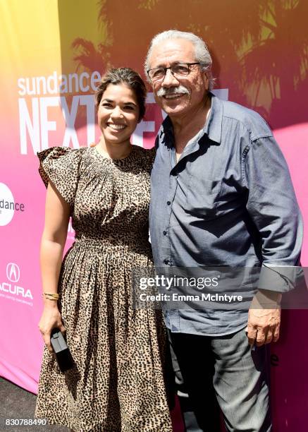 Actors America Ferrera and Edward James Olmos attend 2017 Sundance NEXT FEST at The Theater at The Ace Hotel on August 12, 2017 in Los Angeles,...