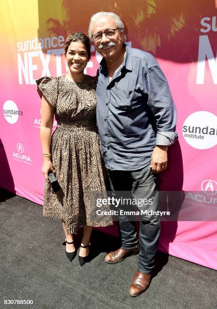 Actors America Ferrera and Edward James Olmos attend 2017 Sundance NEXT FEST at The Theater at The Ace Hotel on August 12, 2017 in Los Angeles,...