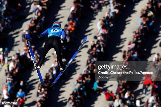 Denis Kornilov of Russia takes 3rd place during the Men's HS 132 at the FIS Grand Prix Ski Jumping on August 12, 2017 in Courchevel, France.