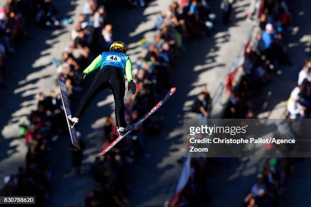 Stefan Hula of Poland in action during the Men's HS 132 at the FIS Grand Prix Ski Jumping on August 12, 2017 in Courchevel, France.