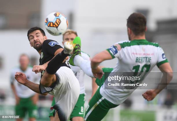 Wicklow , Ireland - 12 August 2017; Jason Marks of Bray Wanderers is tackled by Steven Beattie of Cork City during the Irish Daily Mail FAI Cup first...