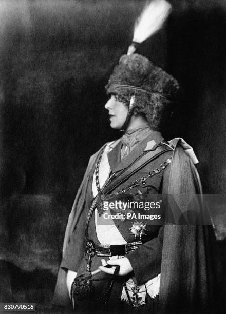 Portrait of Queen Marie of Romania in military uniform. Queen Marie, the grandaughter of Queen Victoria and Tsar Alexander II, was one of the admired...