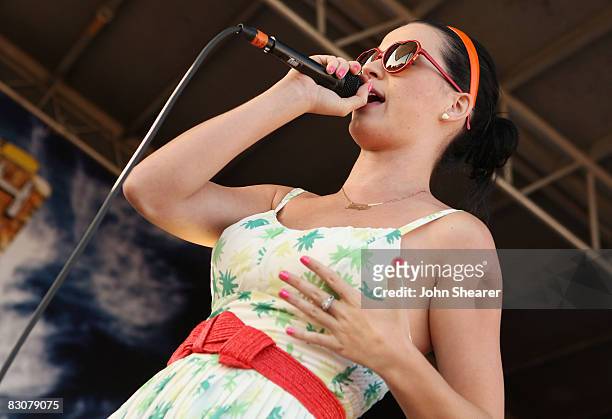 Katy Perry performs at the Van's Warped Tour at Seaside Park on June 22, 2008 in Ventura, California.