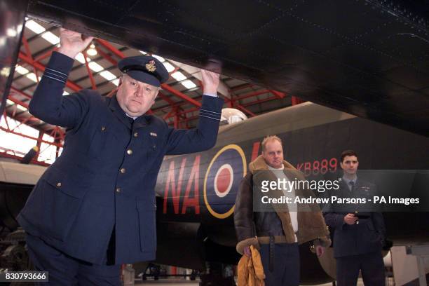 Colin Baker the former Dr Who star, with fellow actors Rupert Baker and Daniel Brown, during a photocall at the Duxford Air Museum, Cambridgeshire,...