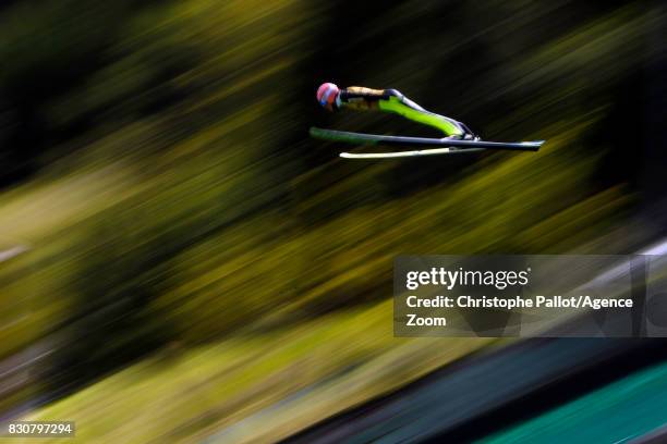 Dawid Kubacki of Poland takes 1st place during the Men's HS 132 at the FIS Grand Prix Ski Jumping on August 12, 2017 in Courchevel, France.