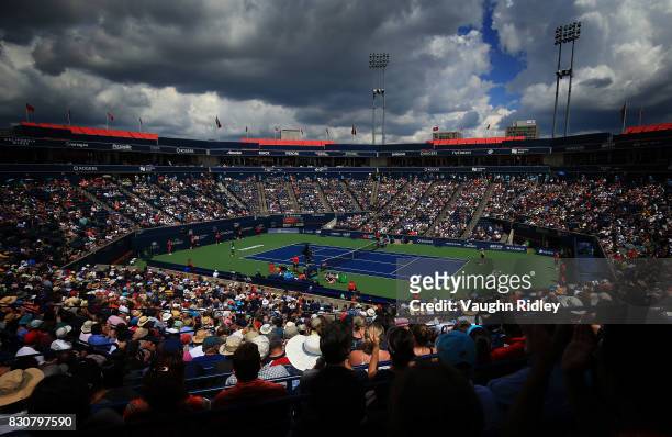 General view of Centre Court during a semifinal between Caroline Wozniacki of Denmark and Sloane Stephens of the United States on Day 8 of the Rogers...