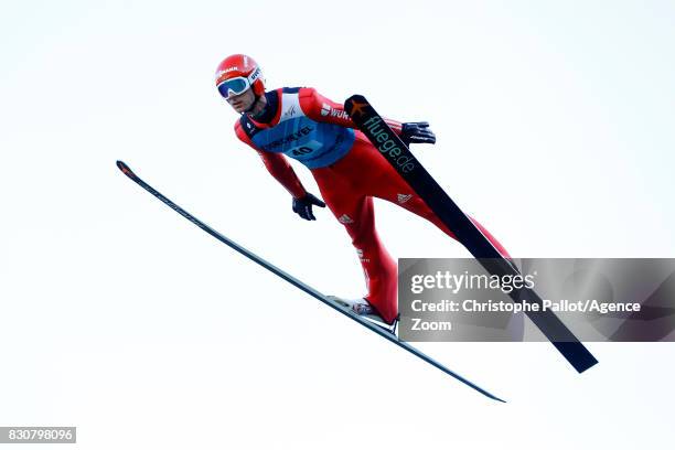 Andreas Wank of Germany in action during the Men's HS 132 at the FIS Grand Prix Ski Jumping on August 12, 2017 in Courchevel, France.