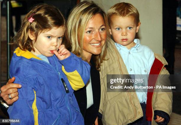 Ali Cockayne arrives with her children at the Gala film premiere of Monsters Inc. At the Odeon Cinema in London's Leicester Square.