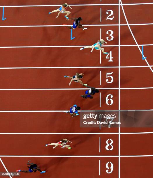 Sally Pearson of Australia crosses the line to win gold in the Women's 100 metres hurdles final during day nine of the 16th IAAF World Athletics...