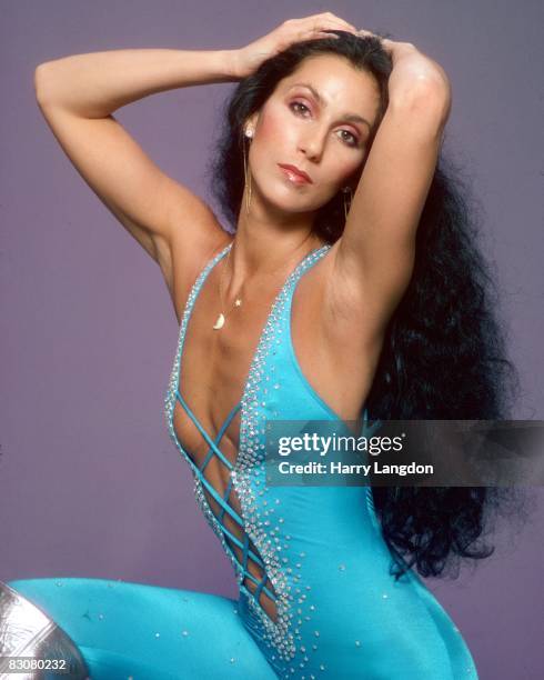 Singer and actress Cher poses for a Fashion Session in a Bob Mackie Creation on April 9, 1978 in Los Angeles, California.