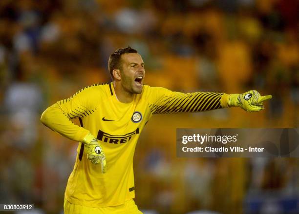Samir Handanovic of FC Internazionale reacts during the Pre-Season Friendly match between FC Internazionale and Real Betis at Stadio Via del Mare on...