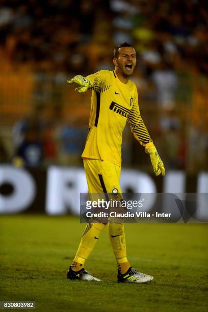 Samir Handanovic of FC Internazionale reacts during the Pre-Season Friendly match between FC Internazionale and Real Betis at Stadio Via del Mare on...