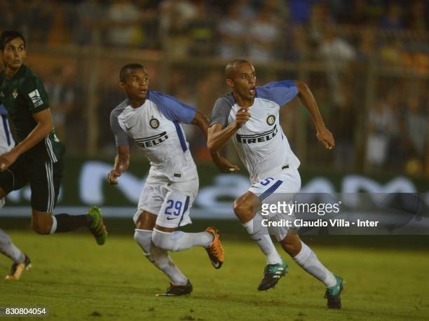 Dalbert Henrique Chagas Estevão and Joao Miranda de Souza Filho of FC Internazionale in action during the Pre-Season Friendly match between FC...