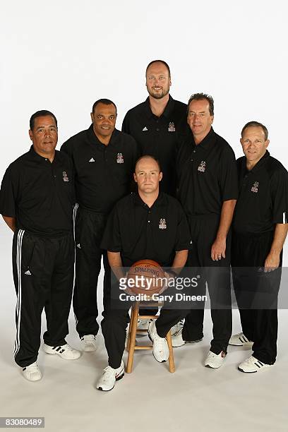 Head coach Scott Skiles of the Milwaukee Bucks poses for a portrait with assistant coaches Kelvin Sampson, Lionel Hollins, Joe Wolf, Jim Boylan and...