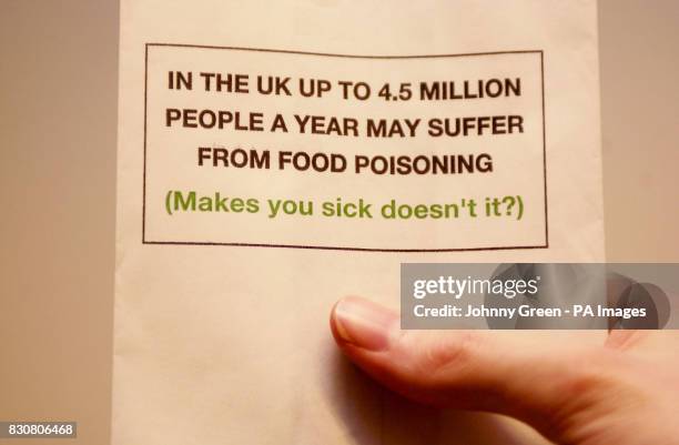 The food Standards Agency sick bag, part of a new campaign to alert the public to the risk of food poisoning after an annual survey revealed a...