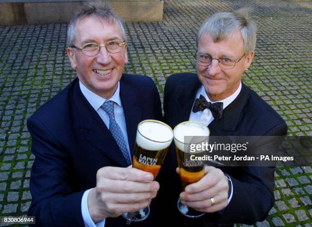 Brian Stewart, Chairman of Scottish & Newcastle brewers and Henrik Therman, Director of Hartwall and Chairman of BBH, make a toast with Lapin Kulta...