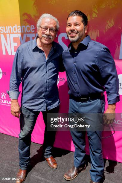 Actors Edward James Olmos and Sal Velez Jr. Arrive for the 2017 Sundance NEXT FEST at The Theater at The Ace Hotel on August 12, 2017 in Los Angeles,...