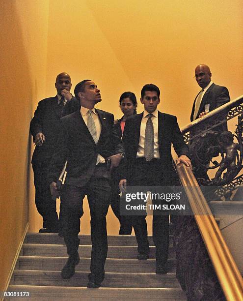 Senator Barack Obama leaves the Capitol after casting his vote in the affirmative for the revised Senate version of the bailout on October 1, 2008 on...