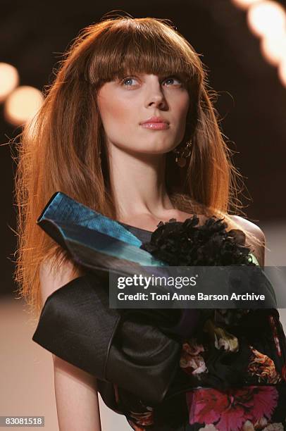 Model walks the runway at the Christian Lacroix fashion show during Paris Fashion Week at Espace Ephemere Tuilerieson October 1, 2008 in Paris,...