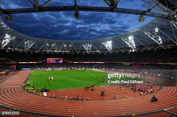 Mohamed Farah of Great Britain leads the field in the Men's 5000 Metres final during day nine of the 16th IAAF World Athletics Championships London...