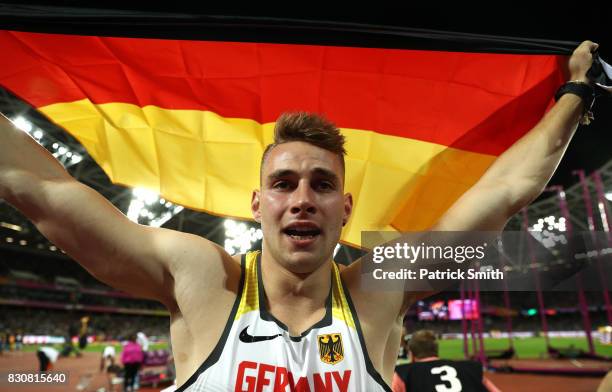 Johannes Vetter of Germany reacts after winnning gold in the Men's Javelin Throw final during day nine of the 16th IAAF World Athletics Championships...