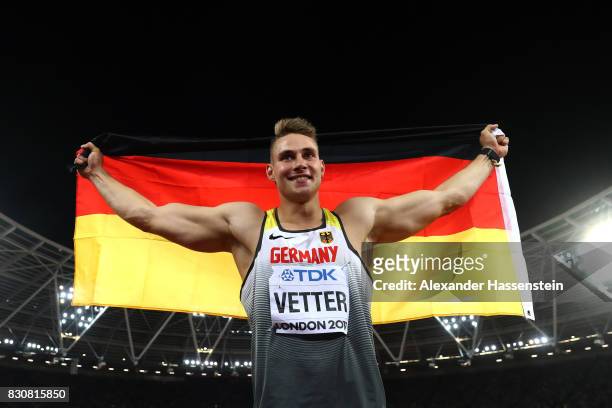 Johannes Vetter of Germany reacts after winnning gold in the Men's Javelin Throw final during day nine of the 16th IAAF World Athletics Championships...