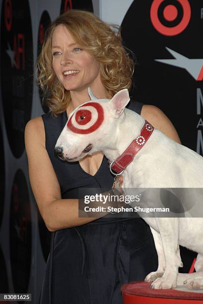 Actress Jodie Foster and Bullseye arrive at AFI's Night At The Movies presented by Target held at ArcLight Cinemas on October 1, 2008 in Hollywood,...