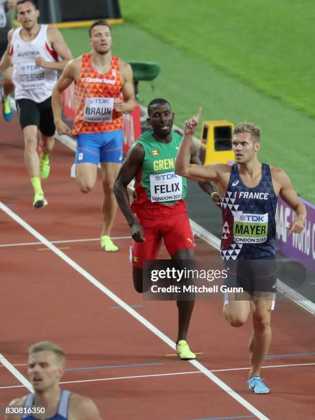 Kevin Mayer of France celebrates winning the men's decathlon during day nine of the 16th IAAF World Athletics Championships London 2017 at The London...