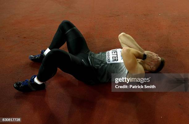 Johannes Vetter of Germany reacts after winnning gold in the Men's Javelin Throw final during day nine of the 16th IAAF World Athletics Championships...