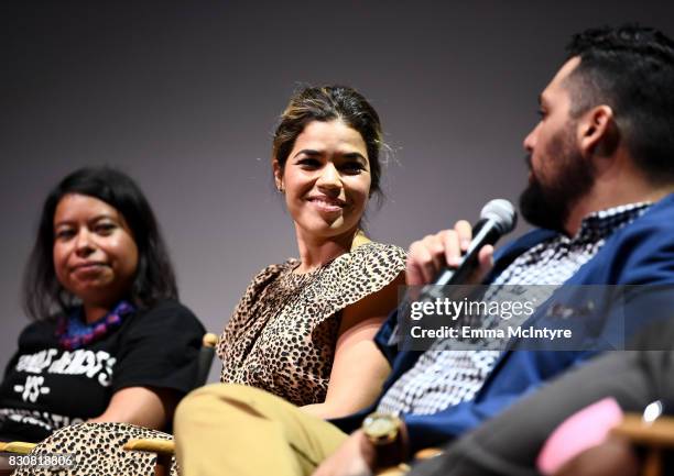 Nancy Meza of Defend Boyle Heights, actor America Ferrera and writer/director Marvin Lemus speak onstage at 2017 Sundance NEXT FEST at The Theater at...