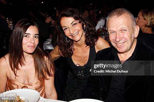 Elodie Bouchez, Nathalie Rykiel and Jean Paul Gaultier attend the Sonya Rikiel fashion show during Paris Fashion Week on October 1, 2008 in Paris,...