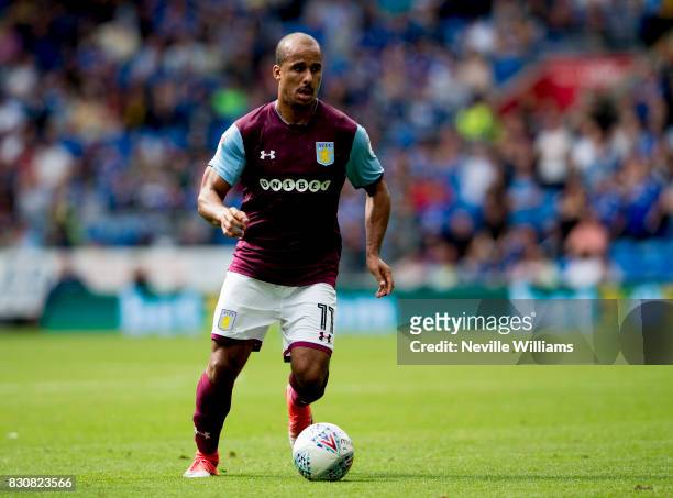 Gabriel Agbonlahor of Aston Villa during the Sky Bet Championship match between Cardiff City and Aston Villa at the Cardiff City Stadium on August...