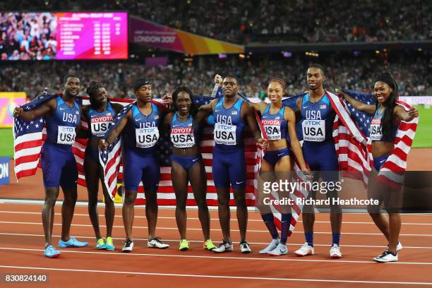 Mike Rodgers, Justin Gatlin, BeeJay Lee and Christian Coleman of the United States, silver, from the mens 4x100 Metres Relay team and Aaliyah Brown,...