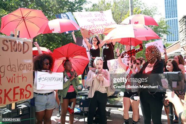 Speakers at Chicago SlutWalk on August 12, 2017 in Chicago, Illinois.