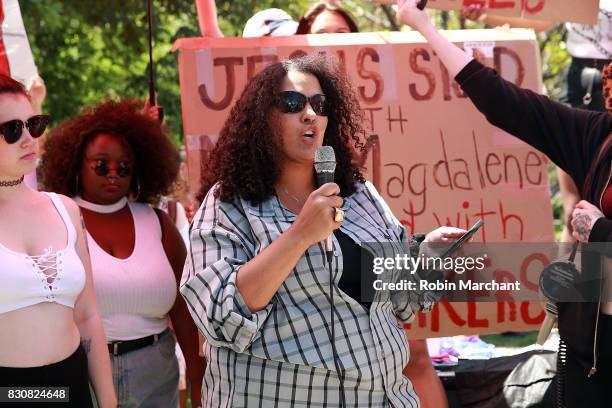 Speakers at Chicago SlutWalk on August 12, 2017 in Chicago, Illinois.