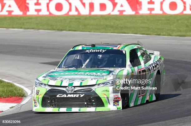 Regan Smith, driver of the Interstate Batteries Toyota, races during the NASCAR XFINITY Series Mid-Ohio Challenge at Mid-Ohio Sports Car Course on...