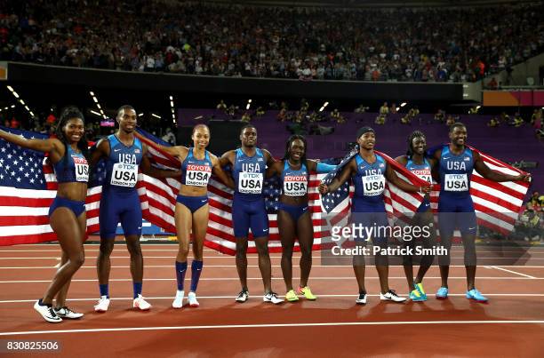 Mike Rodgers, Justin Gatlin, BeeJay Lee and Christian Coleman of the United States, silver, from the mens 4x100 Metres Relay team and Aaliyah Brown,...