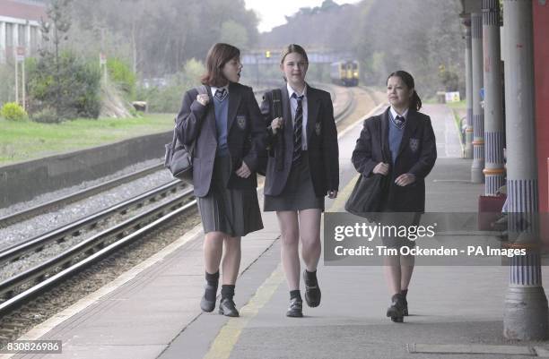 Year old Elizabeth Pryor with two school friends at Walton Railway Station, during a police reconstruction of the last movements of missing...