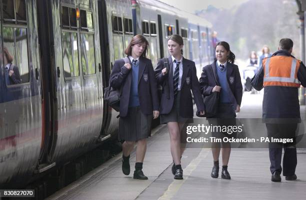 Year old Elizabeth Pryor with two school friends at Walton Railway Station, during a police reconstruction of the last movements of missing school...