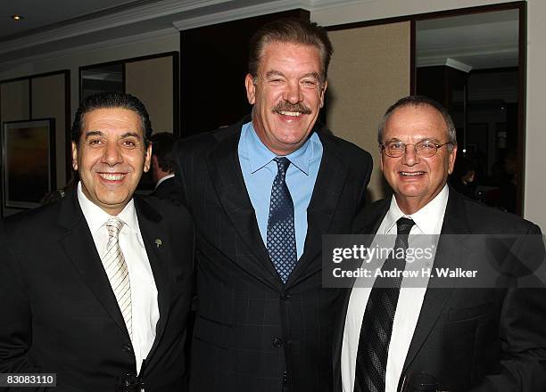 Jack Naderkhani, Mark Bubriski and Jeff Lurie attend the Raffles Hotels & Resorts and Elite Traveler Celebration of the Latest in Luxury Travel on...