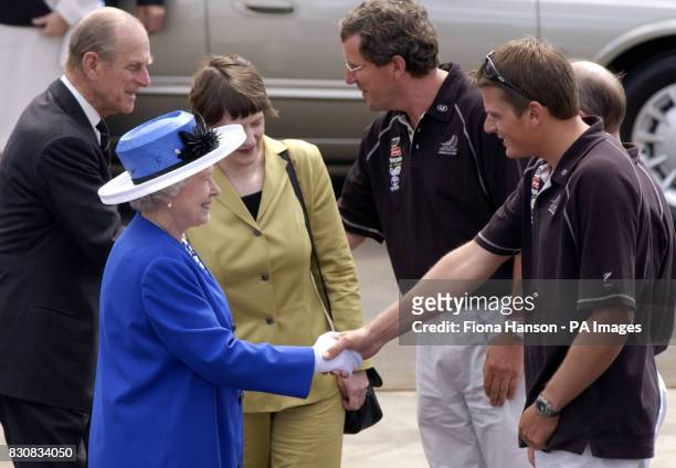 The Queen, the Duke of Edinburgh and New Zealand Prime Minister Helen Clark meet members of New Zealand's America's Cup challenge team including...