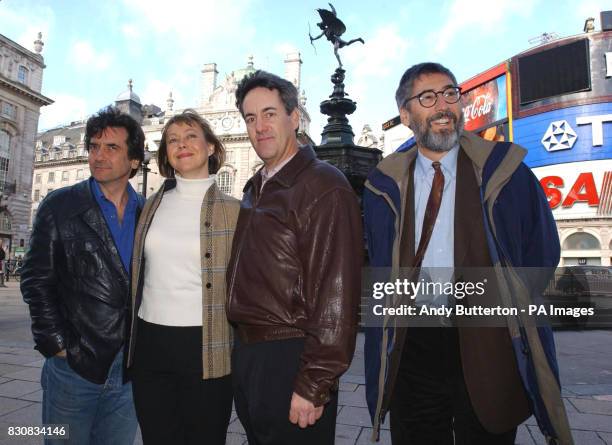 Stars of the 1981 movie 'An American Werewolf in London' David Naughton, Jenny Agutter and Griffin Dunne with director John Landis, during a...