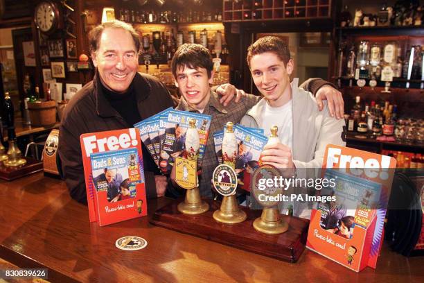 Emmerdale's Jack Sugden, played by Clive Hornby with his two on-screen sons Robert, played by Karl Davies and Andy, played by Kelvin Fletcher at the...