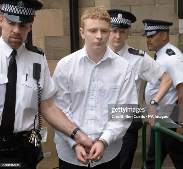 Robbie McIntosh is led away from Forfar Sheriff Court, Forfar, Scotland, Wednesday. McIntosh was found guilty of stabbing a 34-year-old Anne Nicoll...