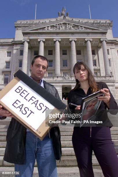 The parents of murdered eight-year-old schoolgirl Sarah Payne, Michael and Sara Payne, at the Parliament Buildings at Stormont, Belfast, adding their...