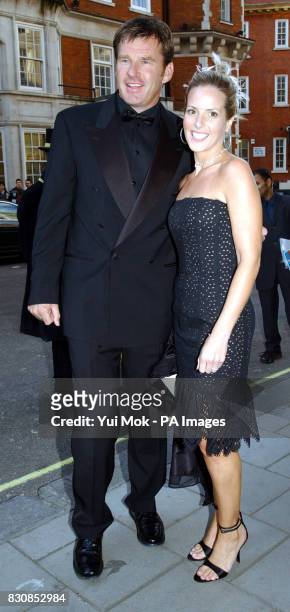 Nick Faldo and his wife Valerie arriving for the wedding reception of Sun columnist Jane Moore and Gary Farrow, at Claridge's Hotel in central London.