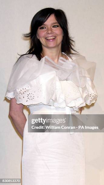 Singer Bjork at the ICA , London, where she announced the winner of Becks Futures 2002, the UK's largest art prize. The prize went to Toby Paterson.