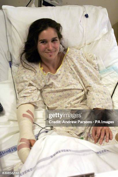 Jennifer Cox from Australia after a visit from the Prince of Wales, who was talking to passengers injured in the Potter's Bar rail crash at the...