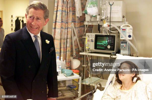 The Prince of Wales talks to Jennifer Cox from Australia as he visits the Barnet and General Hospital Saturday 11th May 2002 after yesterdays Friday...