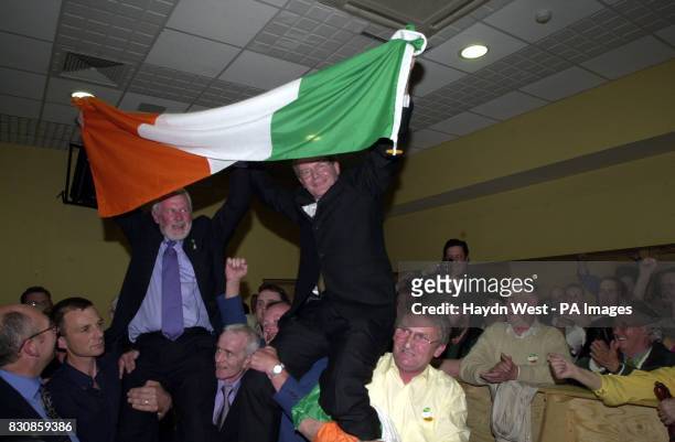 Candidate for North Kerry for Sinn Fein, Martin Ferris celebrates almost certain victory after topping the poll in the first count at the Brandon...